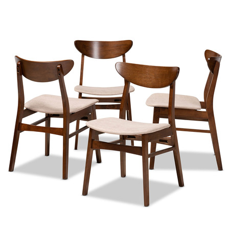 Baxton Studio Parlin Beige Upholstered and Walnut Wood 4-Piece Dining Chair Set 167-10809